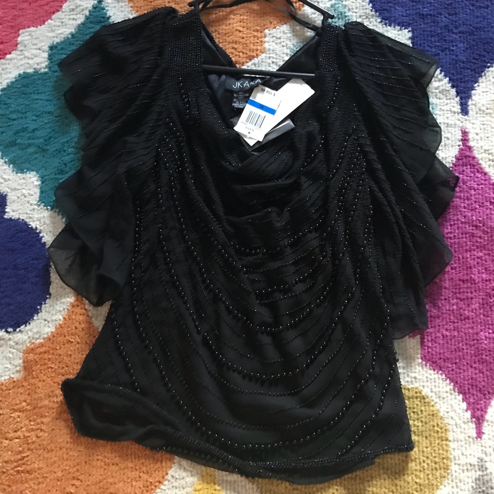 Jkara XL black beaded formal top MOB MOG
